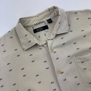 Nat Nast Beige Short-Sleeve Button-Down Shirt with Navy Print
